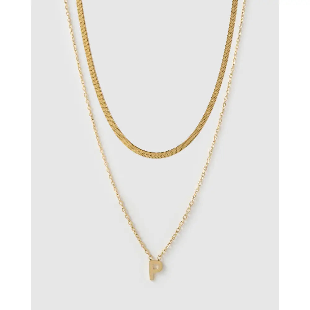 Mini Initial Necklace Stack - Gold / P - Necklaces