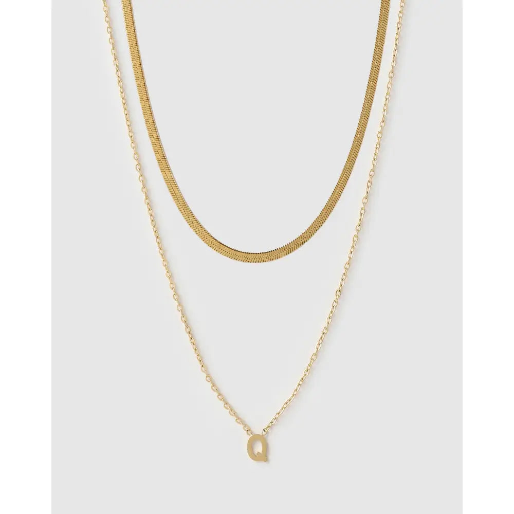 Mini Initial Necklace Stack - Gold / Q - Necklaces