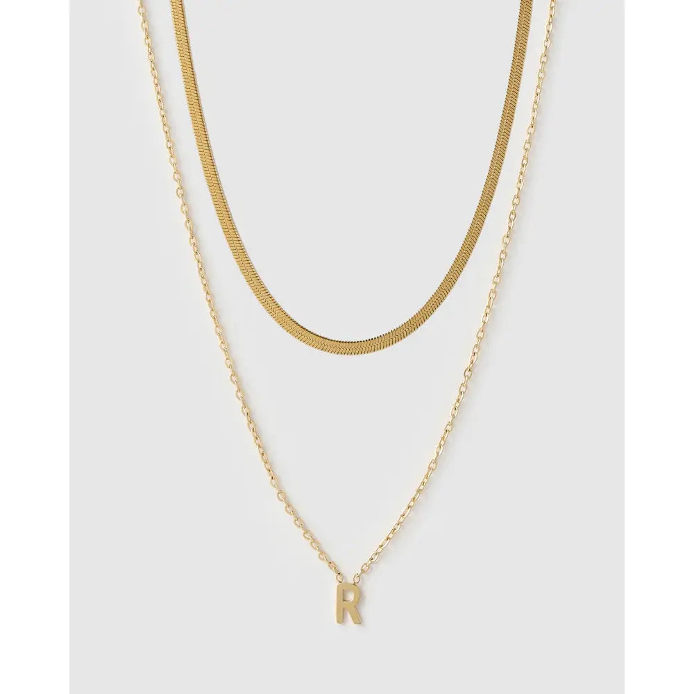 Mini Initial Necklace Stack - Gold / R - Necklaces