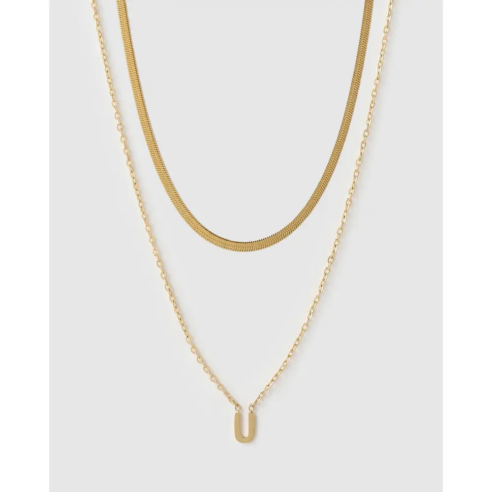 Mini Initial Necklace Stack - Gold / U - Necklaces