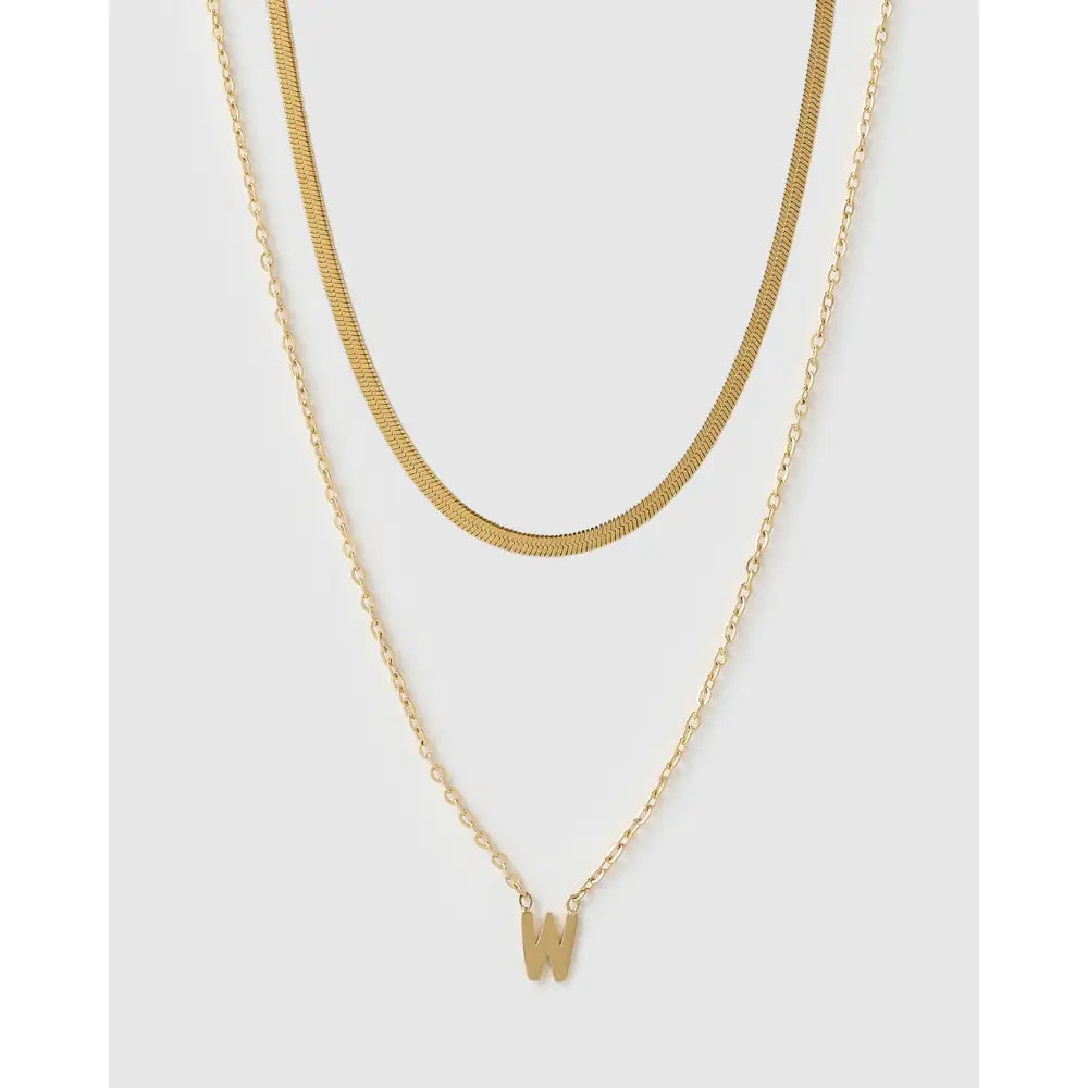 Mini Initial Necklace Stack - Gold / W - Necklaces