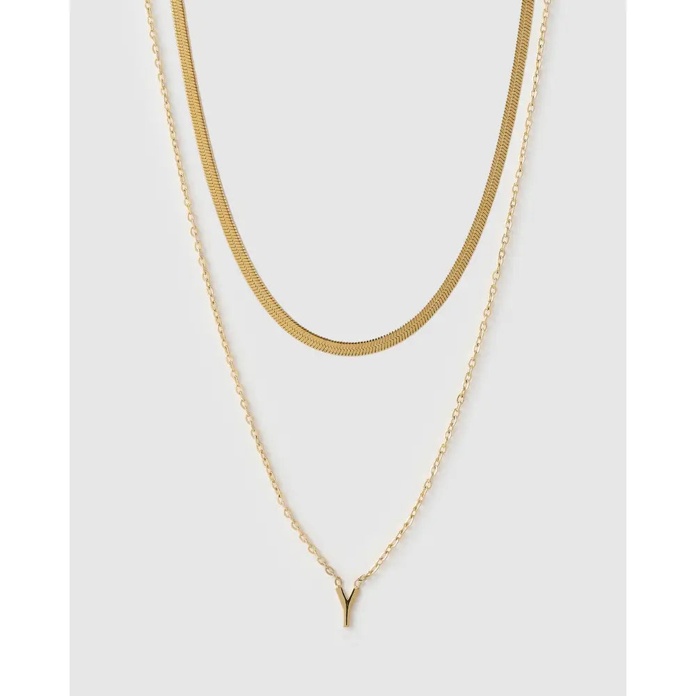 Mini Initial Necklace Stack - Gold / Y - Necklaces