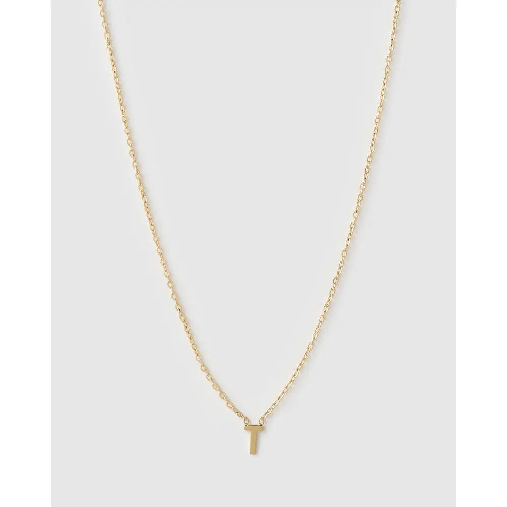 Mini Initial Necklace - T / Gold - Necklaces