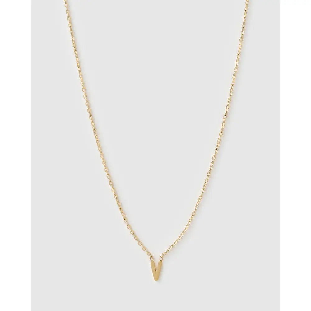 Mini Initial Necklace - V / Gold - Necklaces