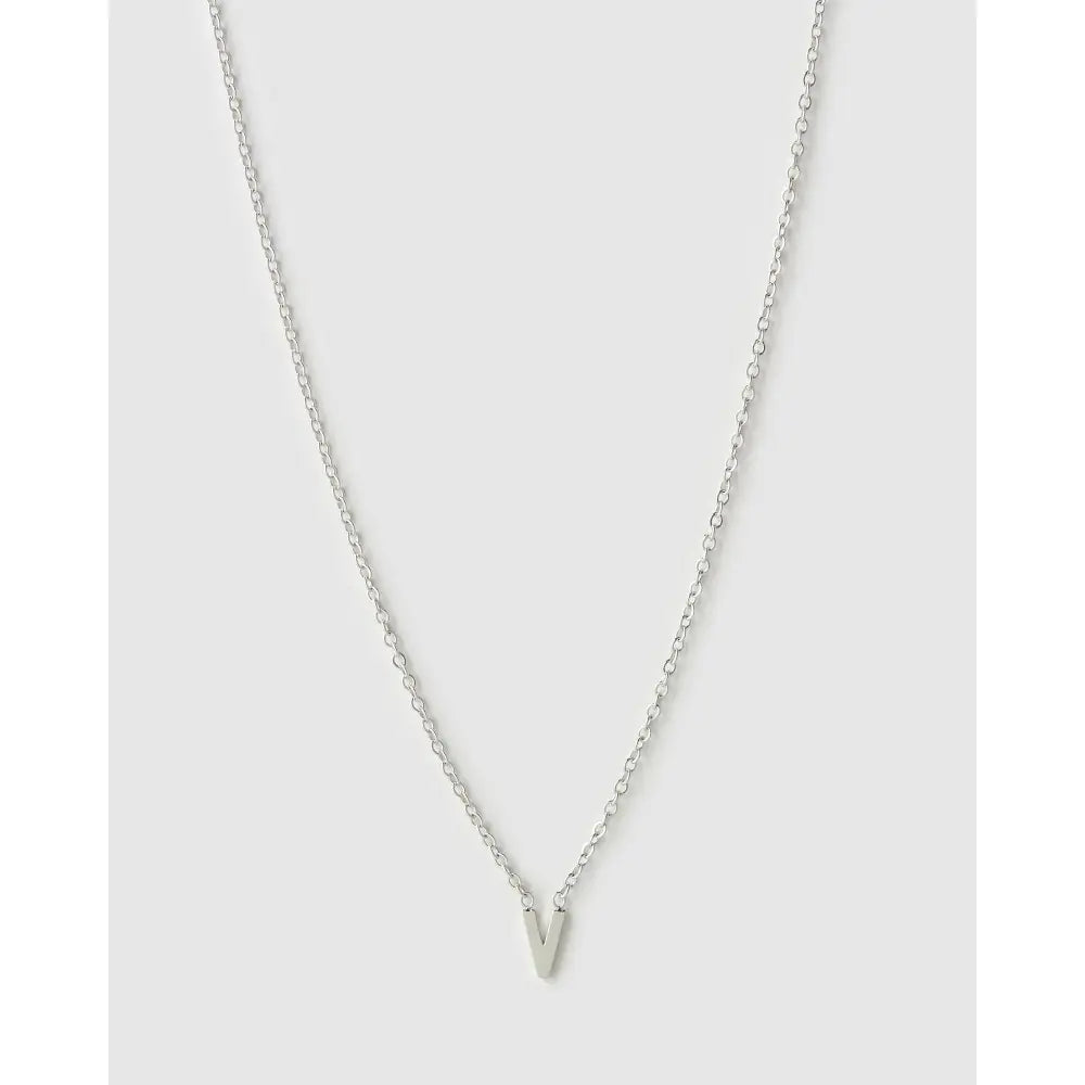 Mini Initial Necklace - V / Silver - Necklaces