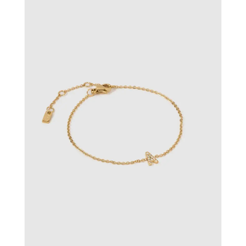 Mini Initial Stone Gold Bracelet - A - Bracelets