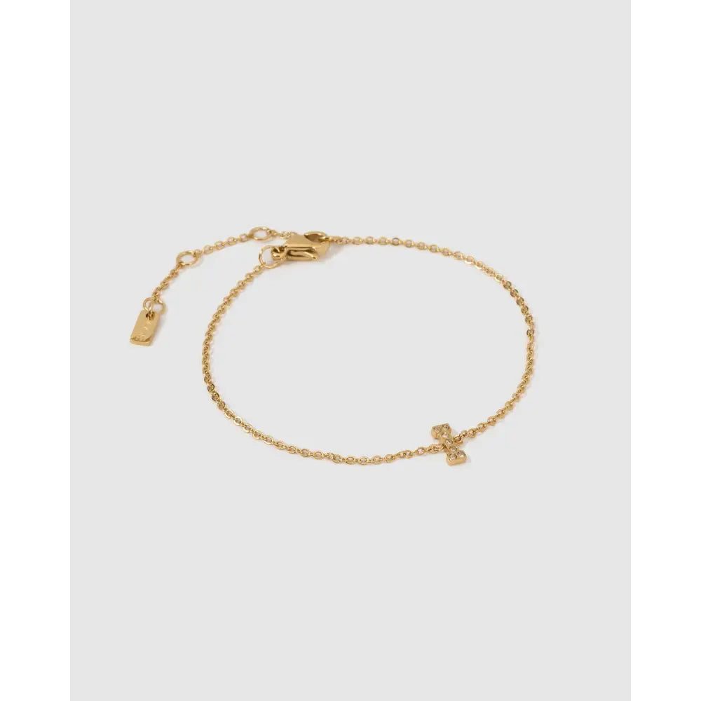 Mini Initial Stone Gold Bracelet - I - Bracelets
