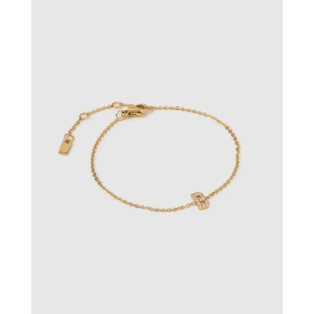 Mini Initial Stone Gold Bracelet - B - Bracelets