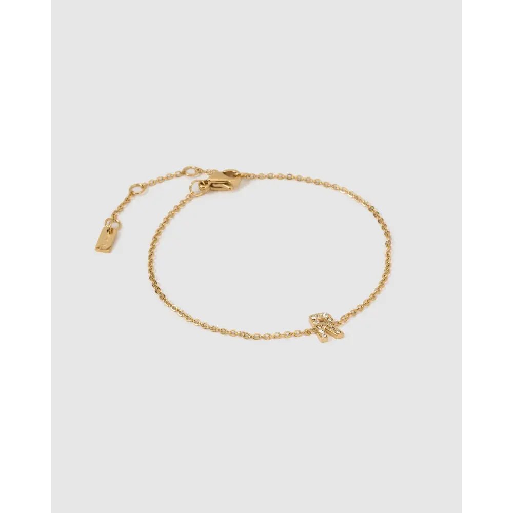 Mini Initial Stone Gold Bracelet - R - Bracelets