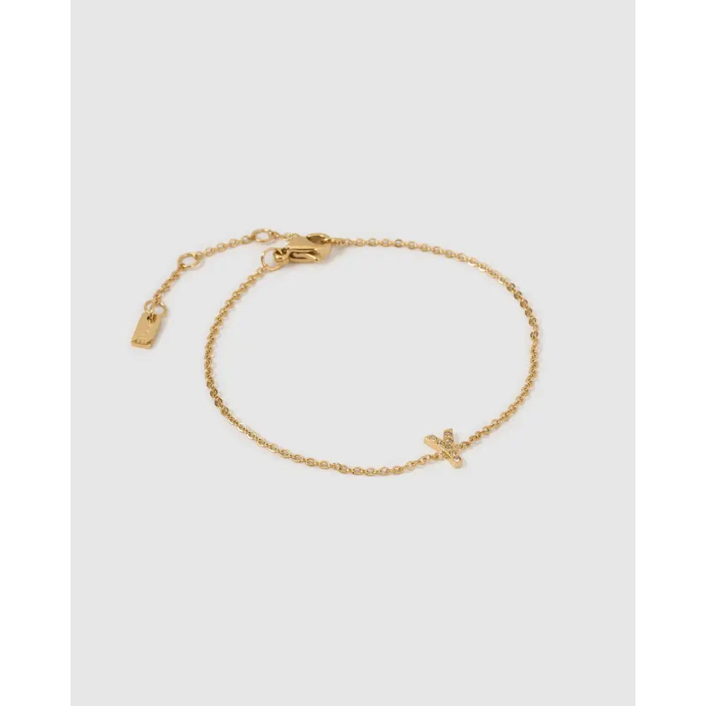 Mini Initial Stone Gold Bracelet - Y - Bracelets