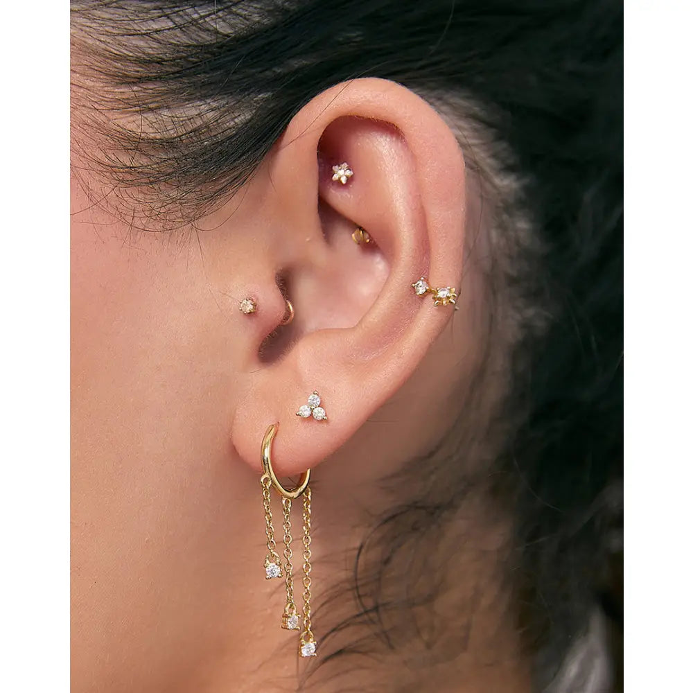 Opal Chain Gold Huggie Earrings - Earrings