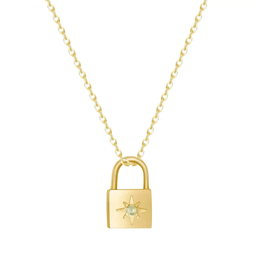 Padlock Birthstone Necklace - Gold / August - Necklaces
