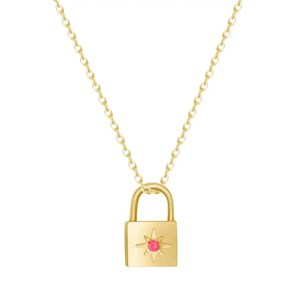 Padlock Birthstone Necklace - Gold / July - Necklaces