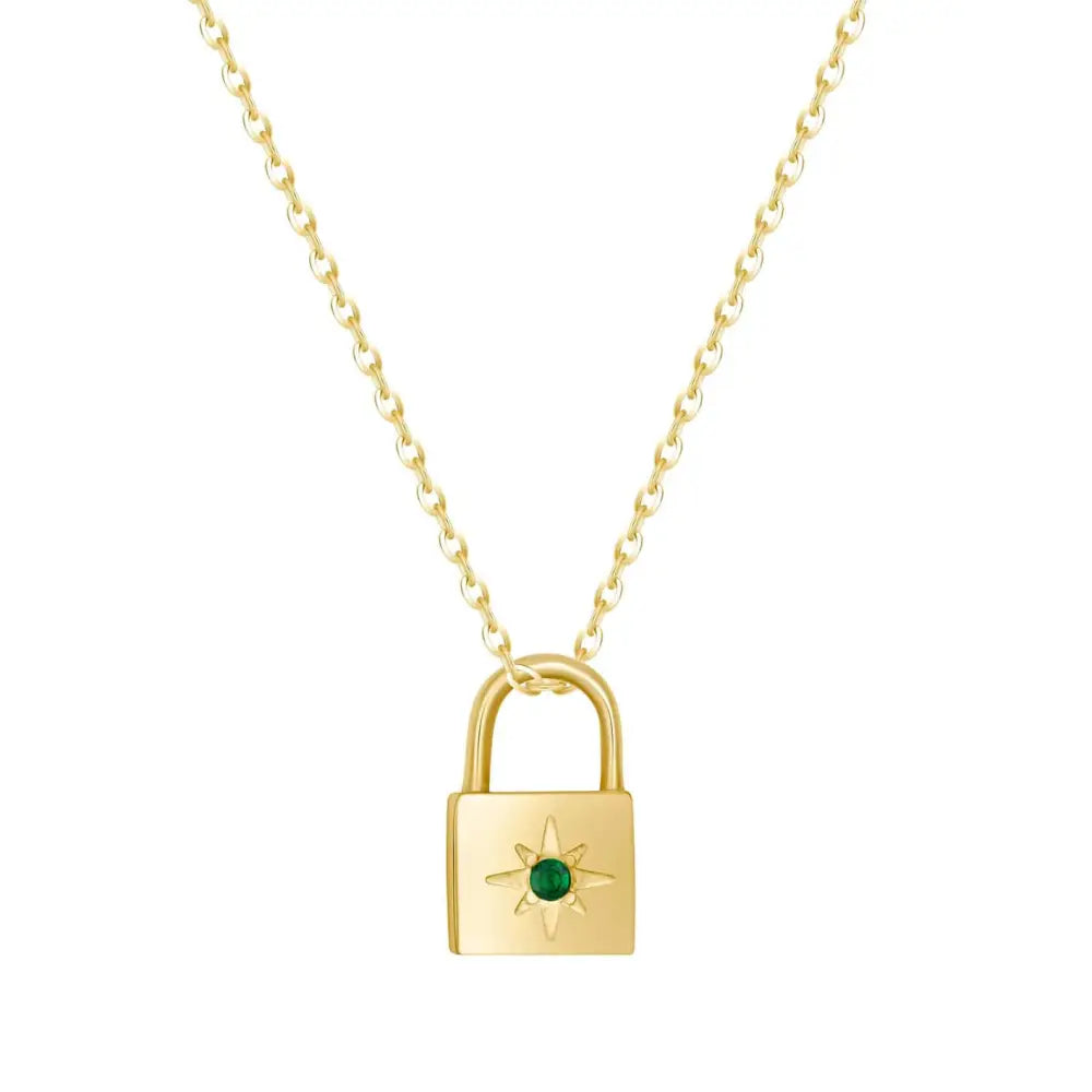 Padlock Birthstone Necklace - Gold / May - Necklaces