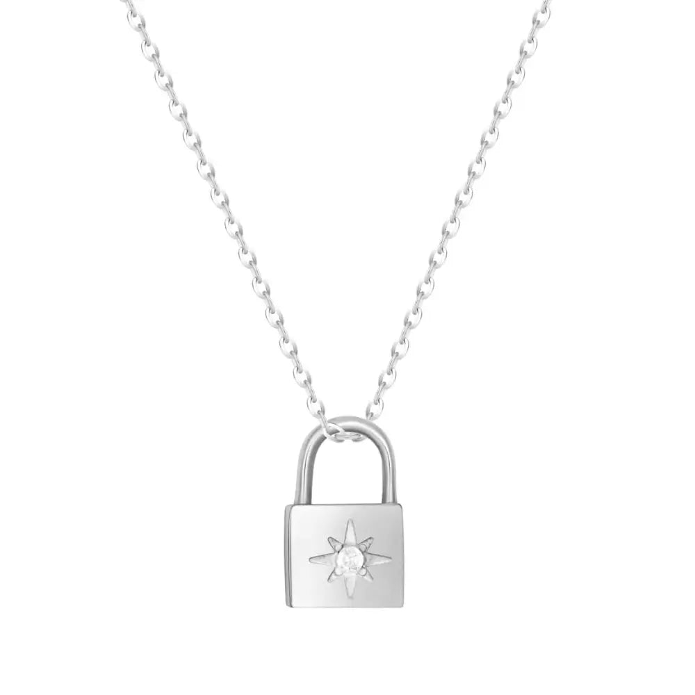 Padlock Birthstone Necklace - Silver / April - Necklaces