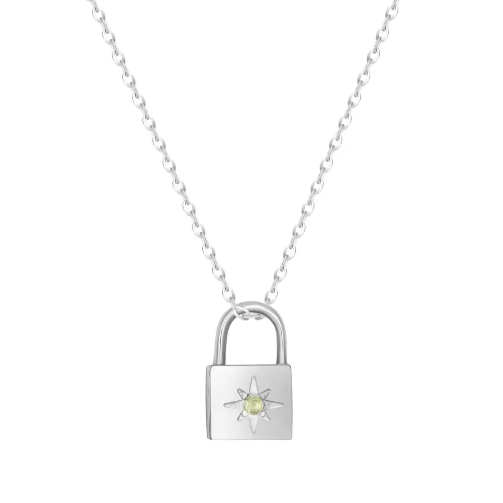 Padlock Birthstone Necklace - Silver / August - Necklaces