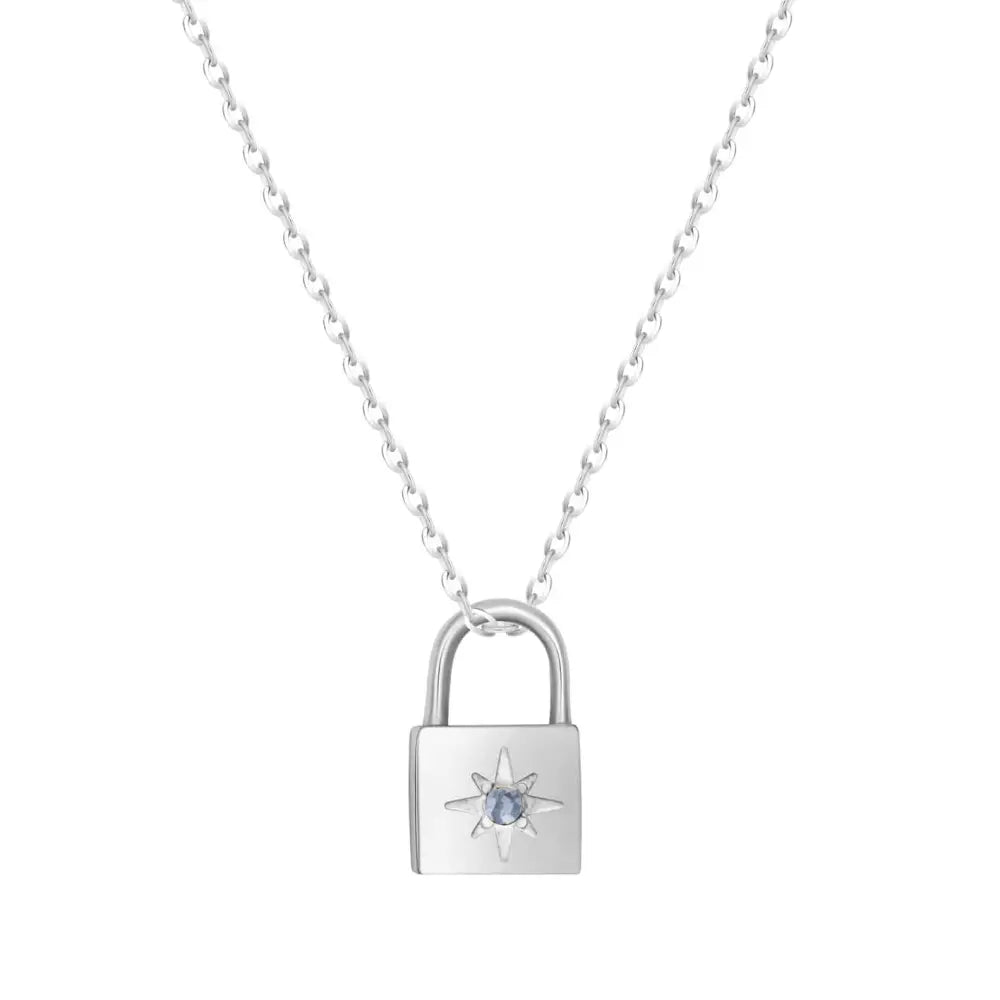 Padlock Birthstone Necklace - Silver / December - Necklaces