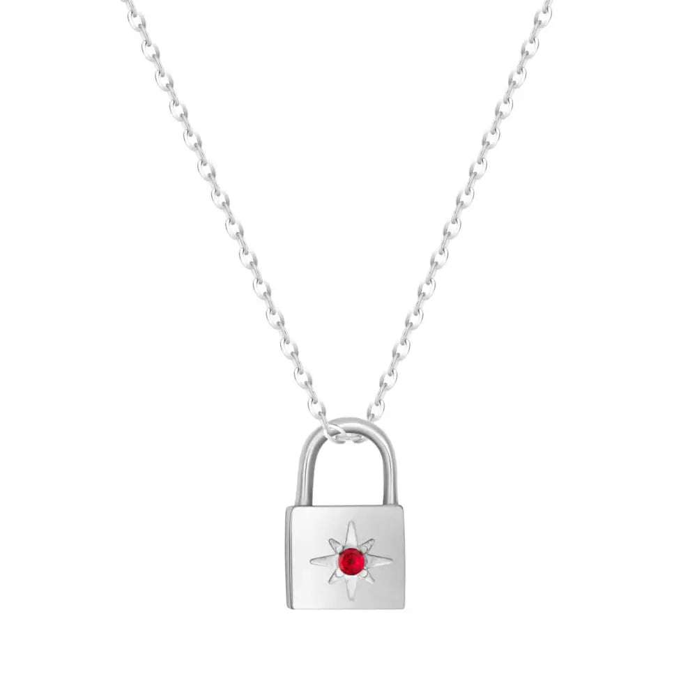 Padlock Birthstone Necklace - Silver / January - Necklaces