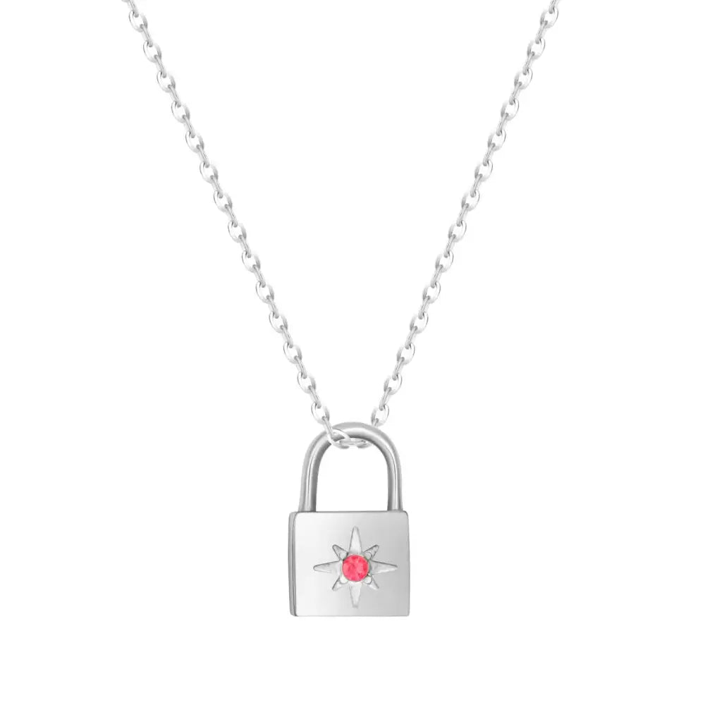 Padlock Birthstone Necklace - Silver / July - Necklaces