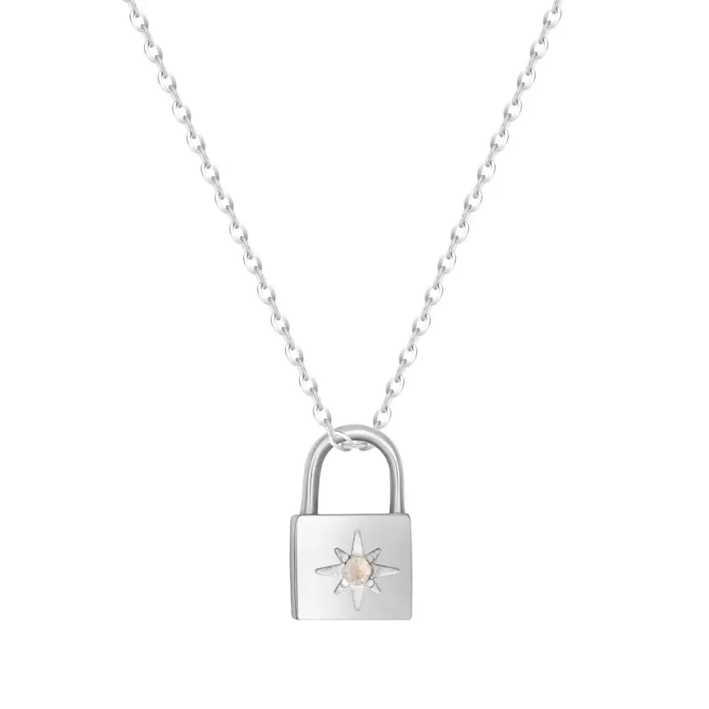 Padlock Birthstone Necklace - Silver / June - Necklaces