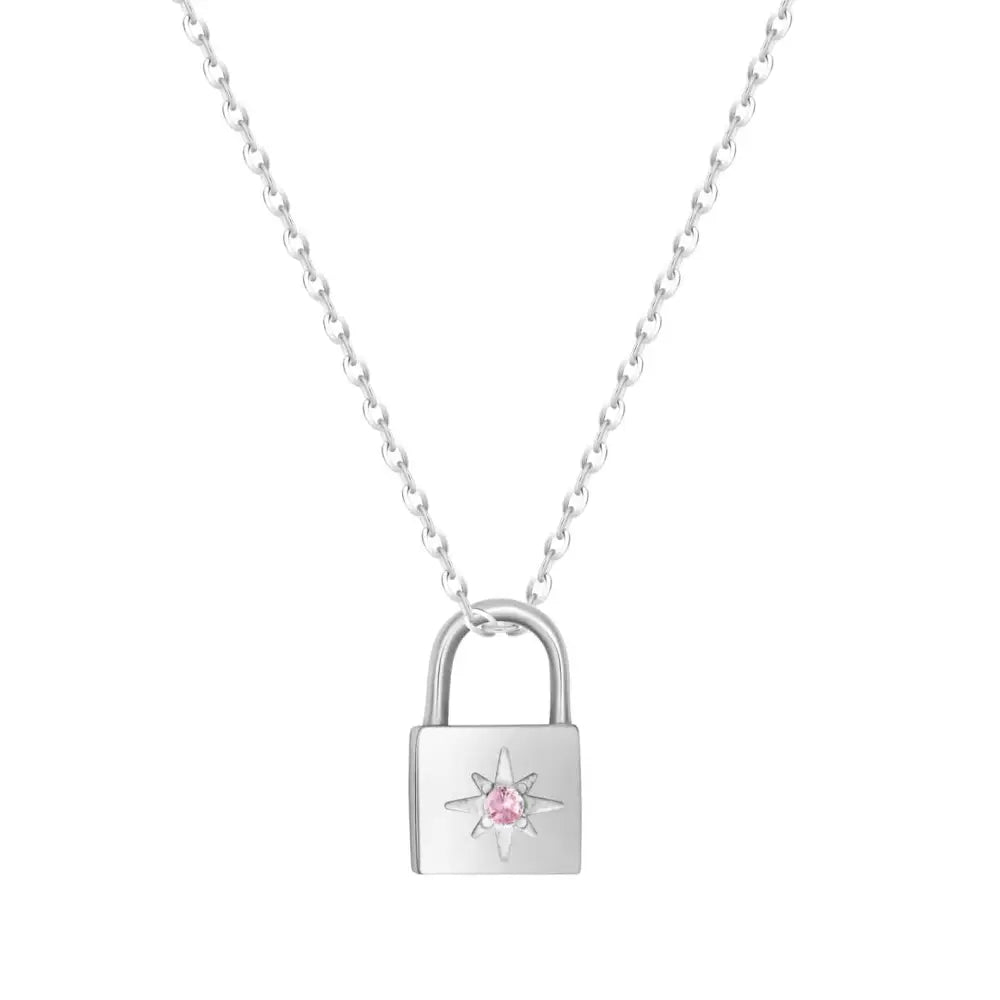 Padlock Birthstone Necklace - Silver / October - Necklaces