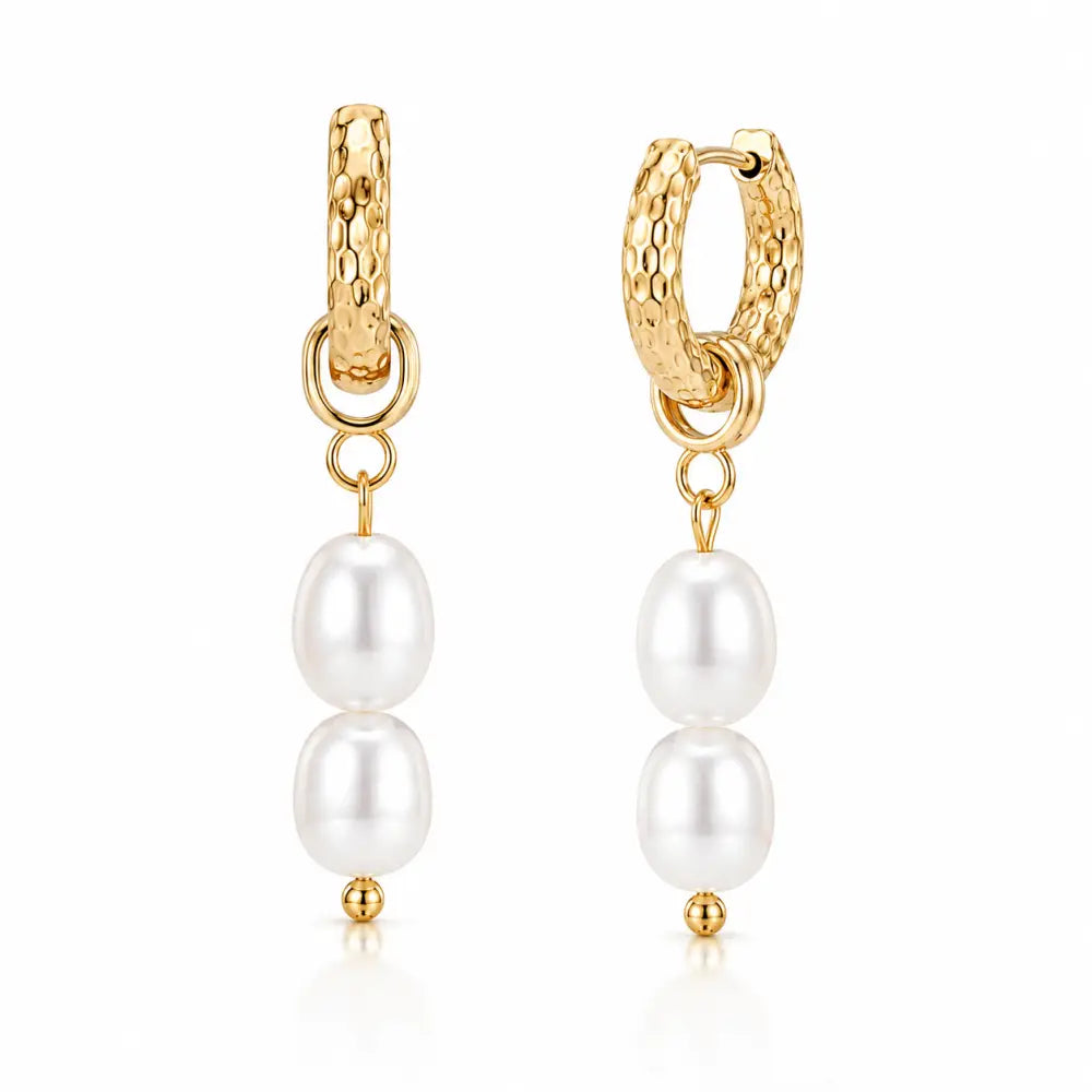 Pearl Hoop Earrings - Gold - Earrings