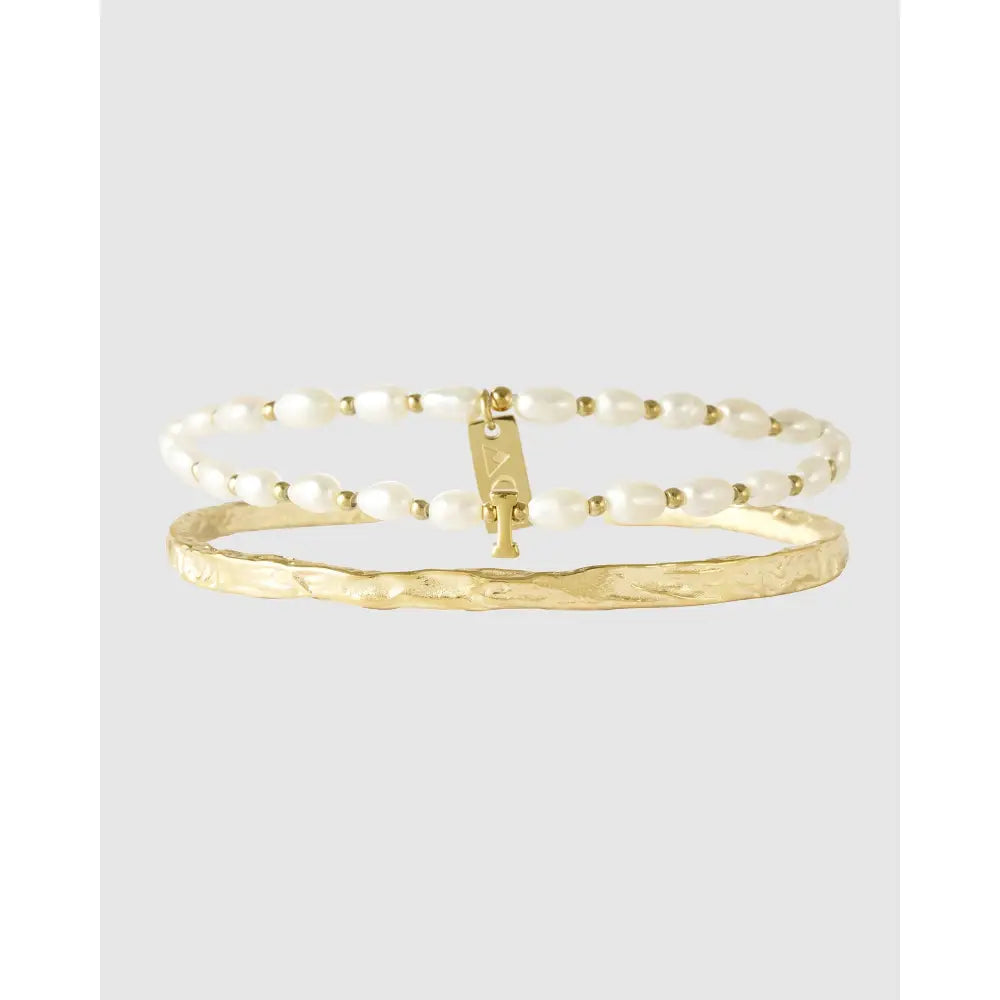 Pearl Initial Bracelet Stack - I - Bracelets