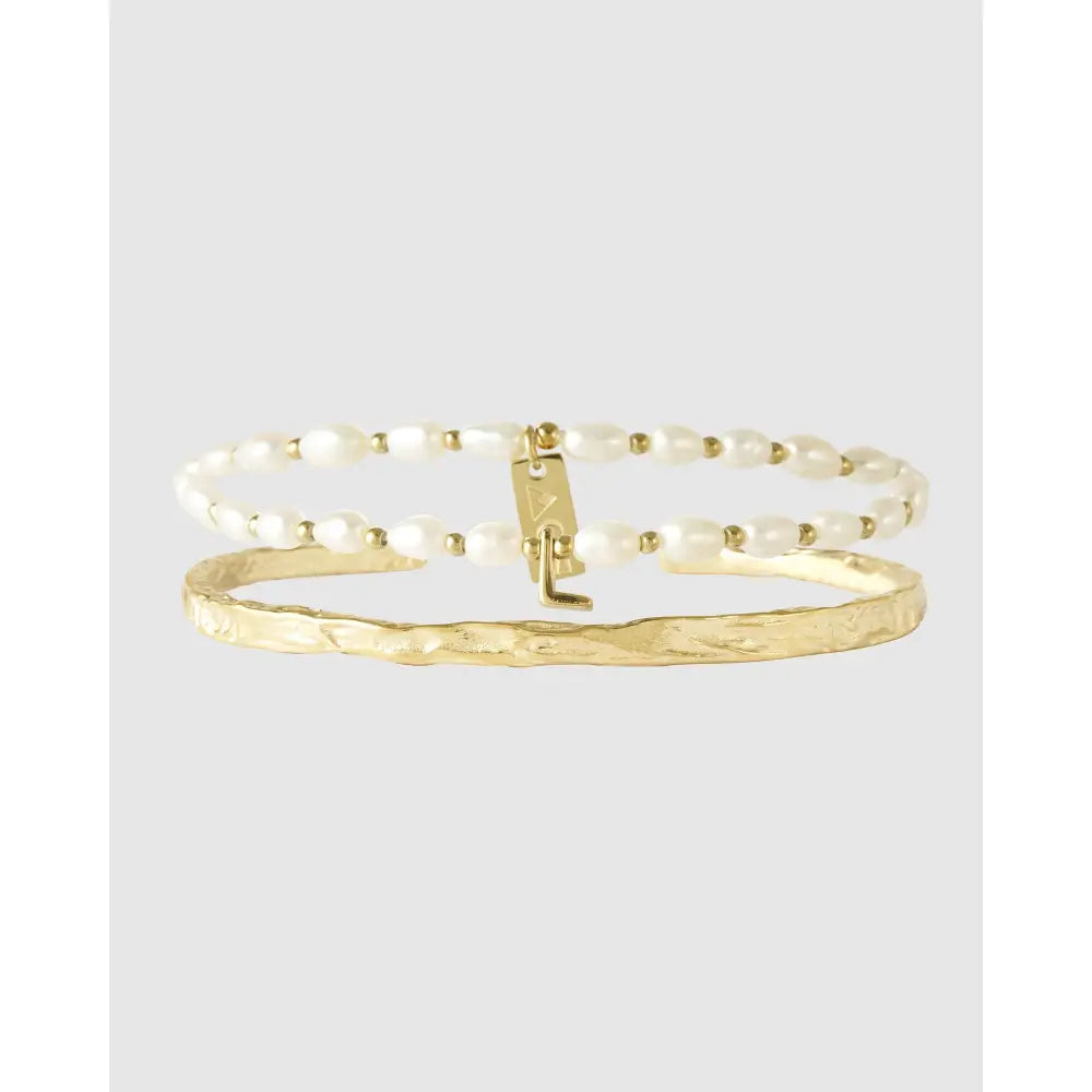 Pearl Initial Bracelet Stack - L - Bracelets
