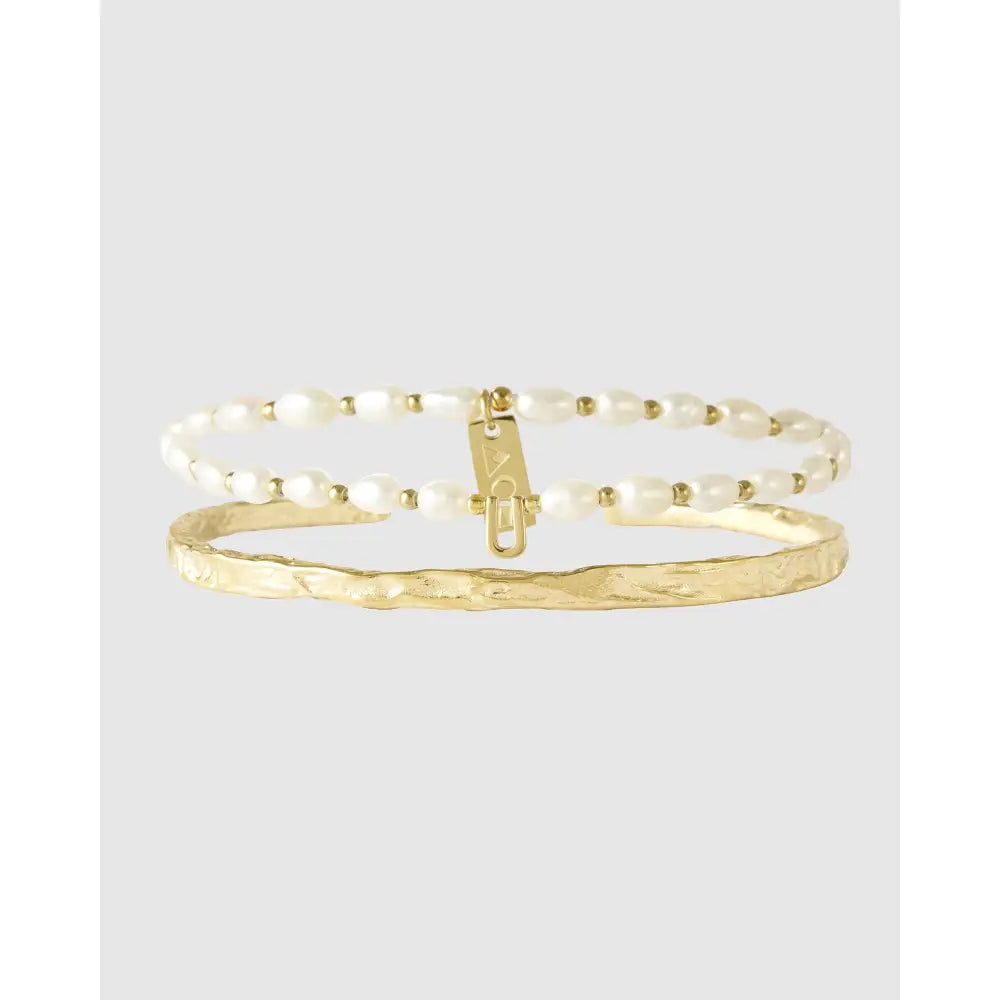 Pearl Initial Bracelet Stack - U - Bracelets