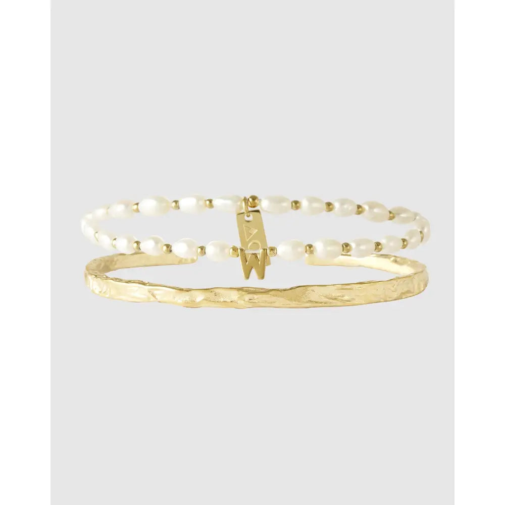 Pearl Initial Bracelet Stack - W - Bracelets