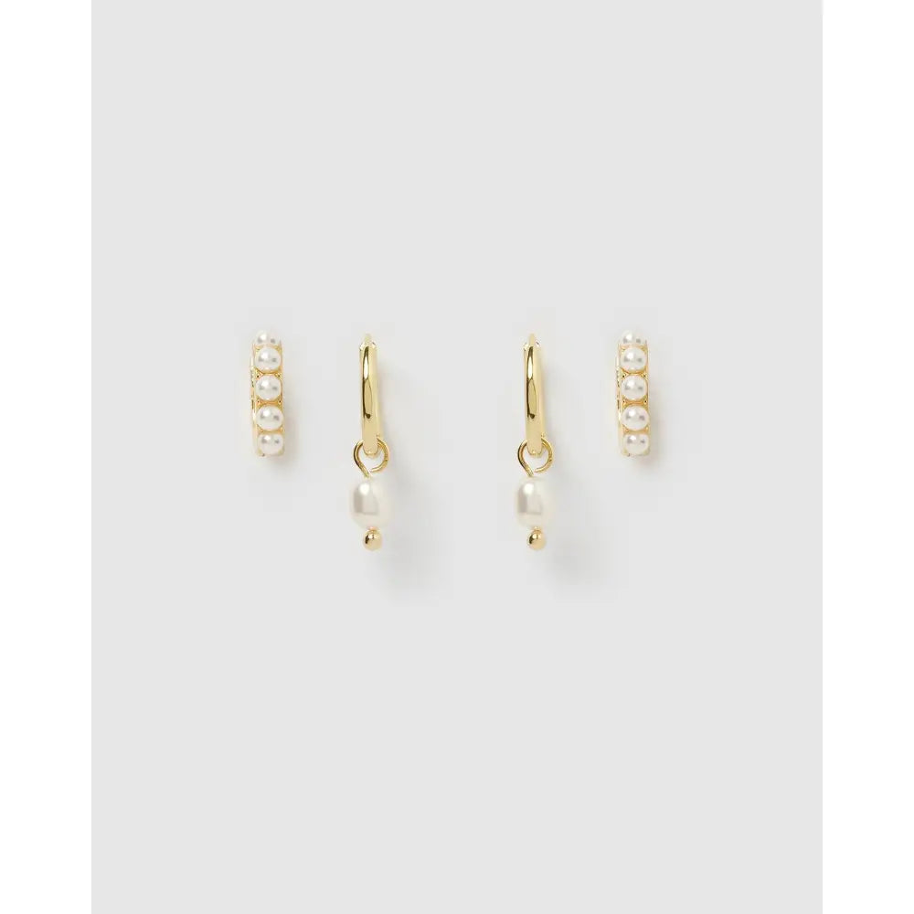 Pearl Party Gold Earring Stack - Earrings