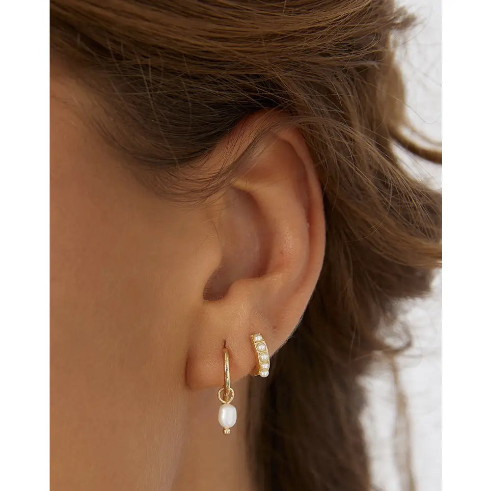 Pearl Party Gold Earring Stack - Earrings