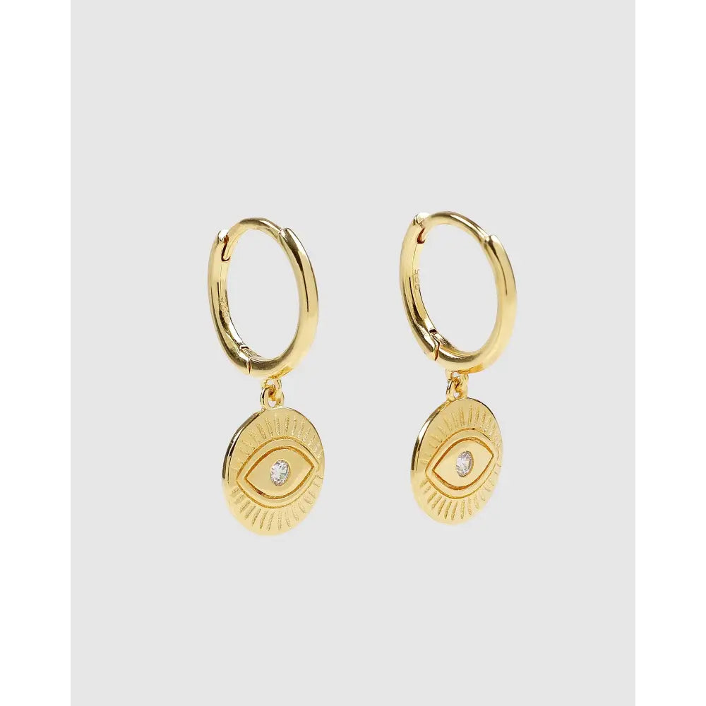 Protective Eye Gold Huggie Earrings - Earrings