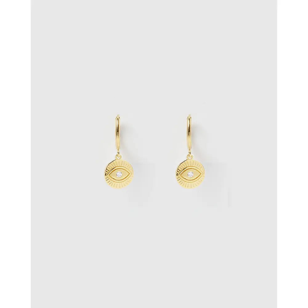 Protective Eye Gold Huggie Earrings - Earrings