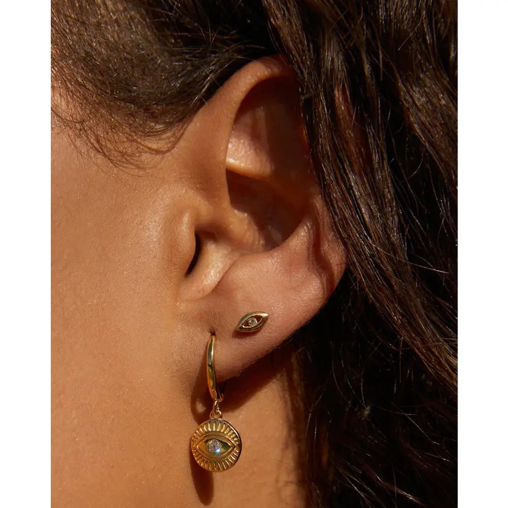 Protective Eye Gold Huggie Earrings - Earrings