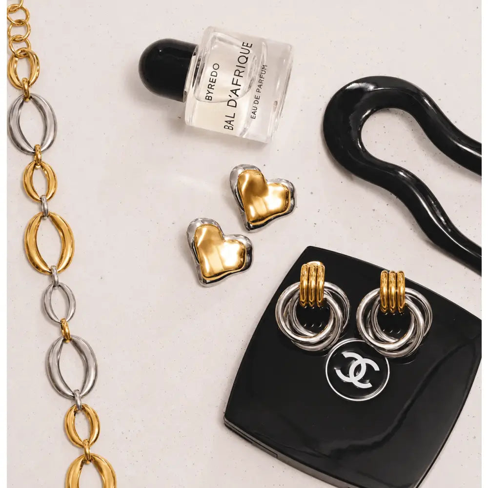 Pulse Stud Earrings - Gold & Silver Mix - Earrings