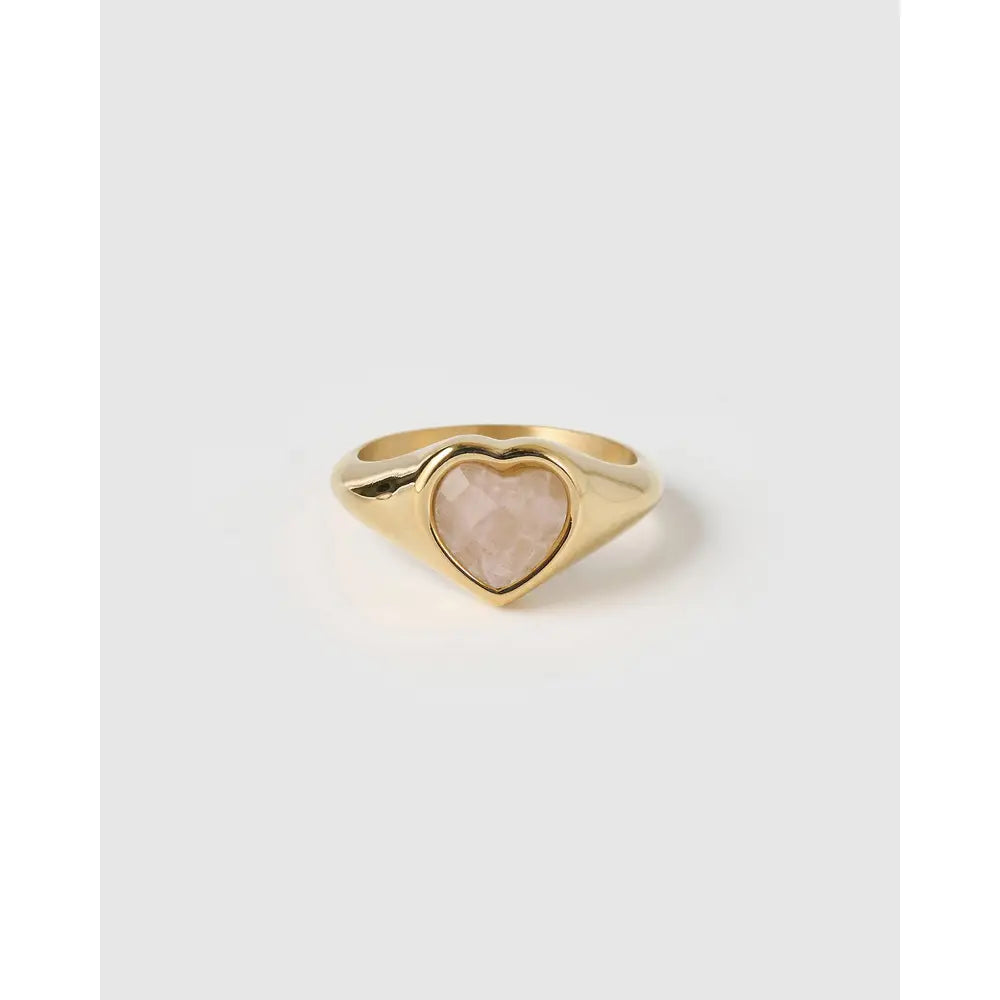 Romance Gold Signet Ring with Heart-Shaped Stone - Rings