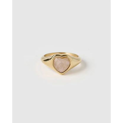 Romance Gold Signet Ring with Heart-Shaped Stone - Rings