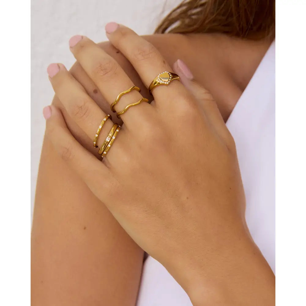 Rosie Gold Heart Ring with Stones - Rings
