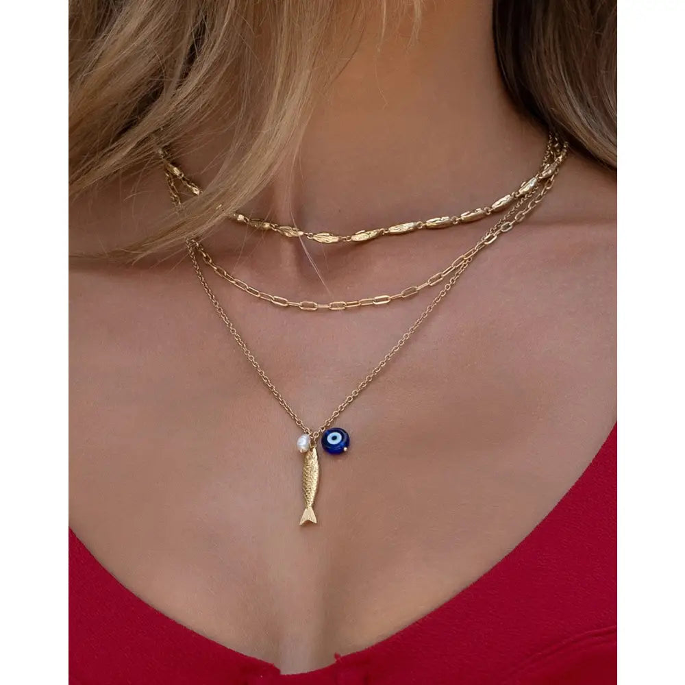 Sirena Charm Gold Necklace - Necklaces