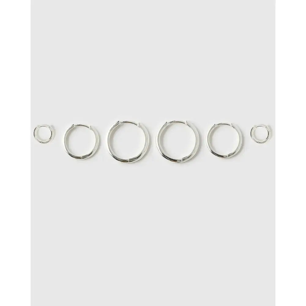 Smooth Hoop Earring Stack - Silver - Earrings