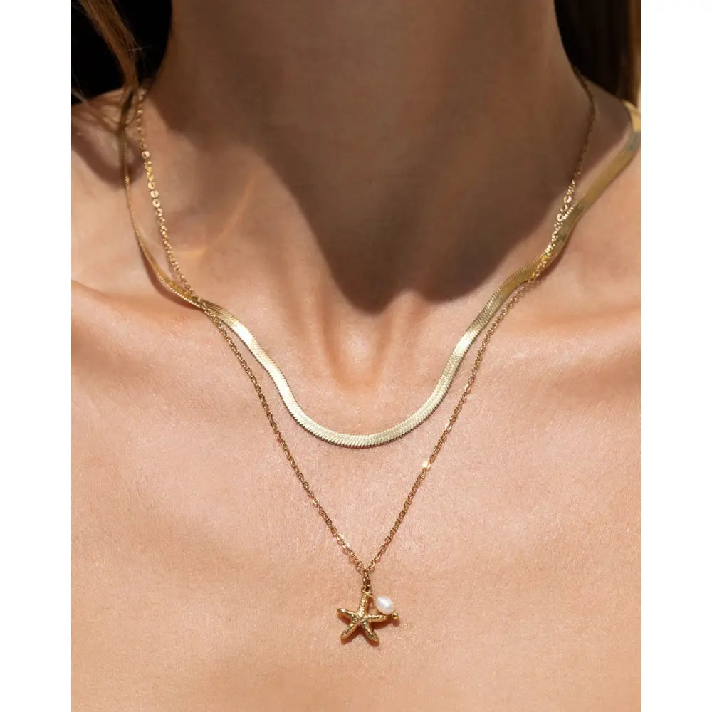 Star Girl Gold Pearl Necklace Stack - Necklaces