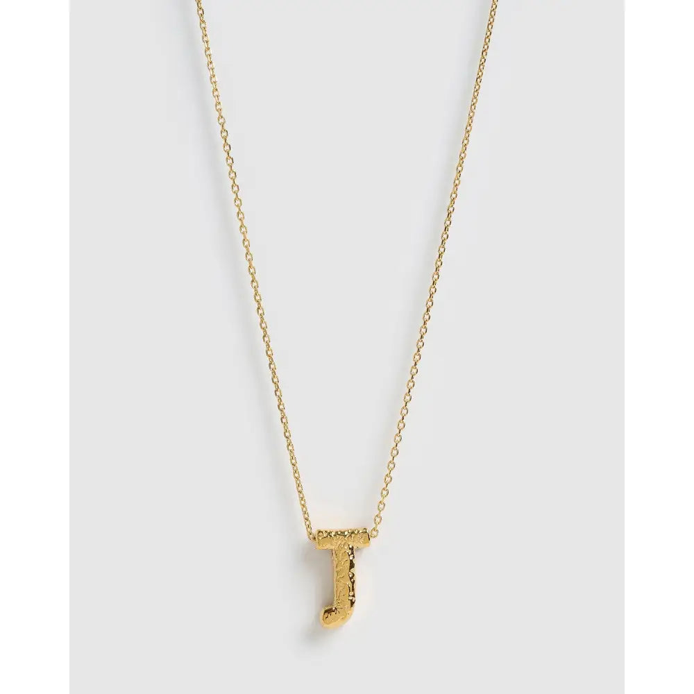 Statement Gold Letter Necklace - Gold / J - Necklaces