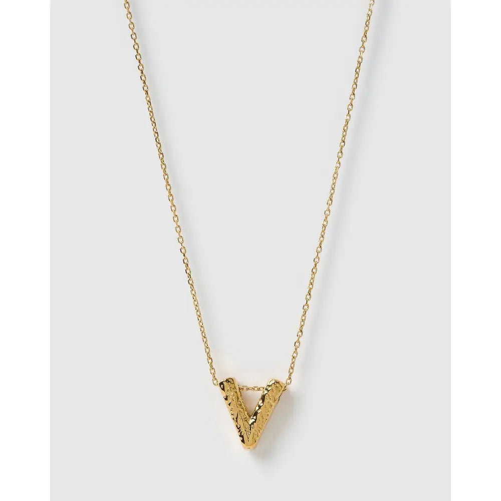 Statement Gold Letter Necklace - Gold / V - Necklaces