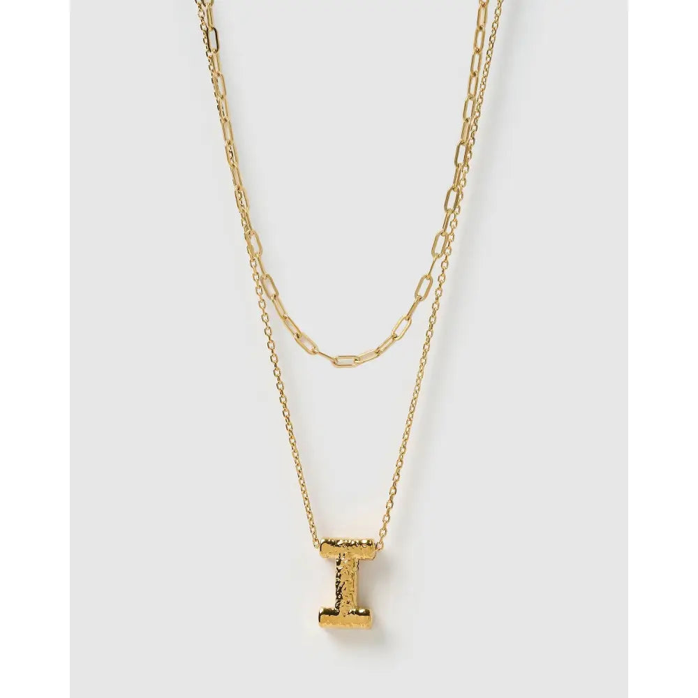 Statement Letter Gold Necklace Stack - Gold / I - Necklaces