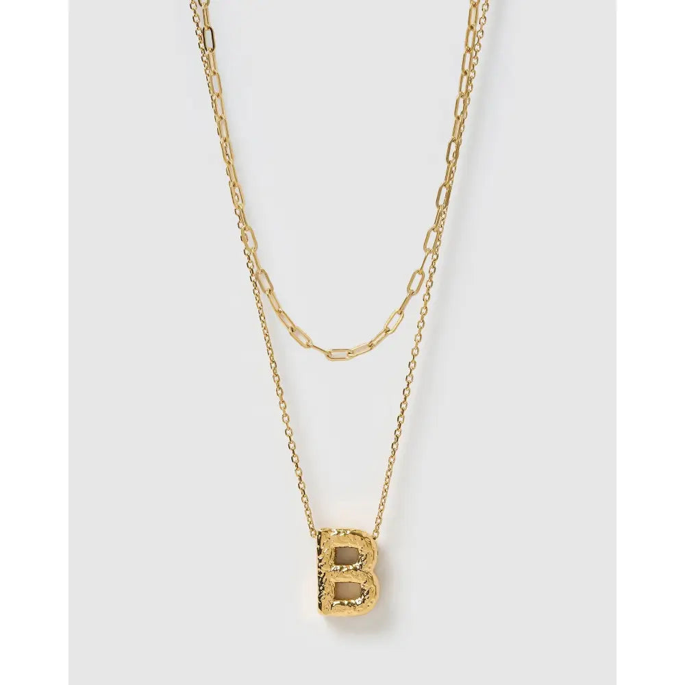 Statement Letter Gold Necklace Stack - Gold / B - Necklaces