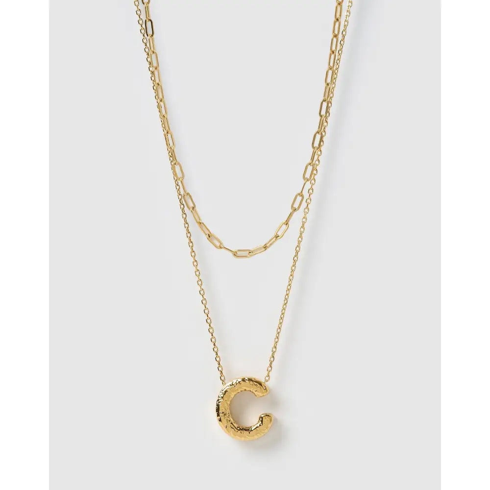 Statement Letter Gold Necklace Stack - Gold / C - Necklaces