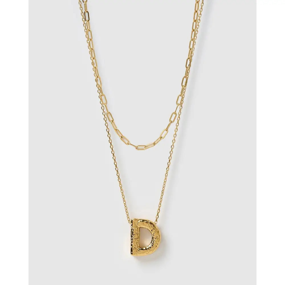 Statement Letter Gold Necklace Stack - Gold / D - Necklaces