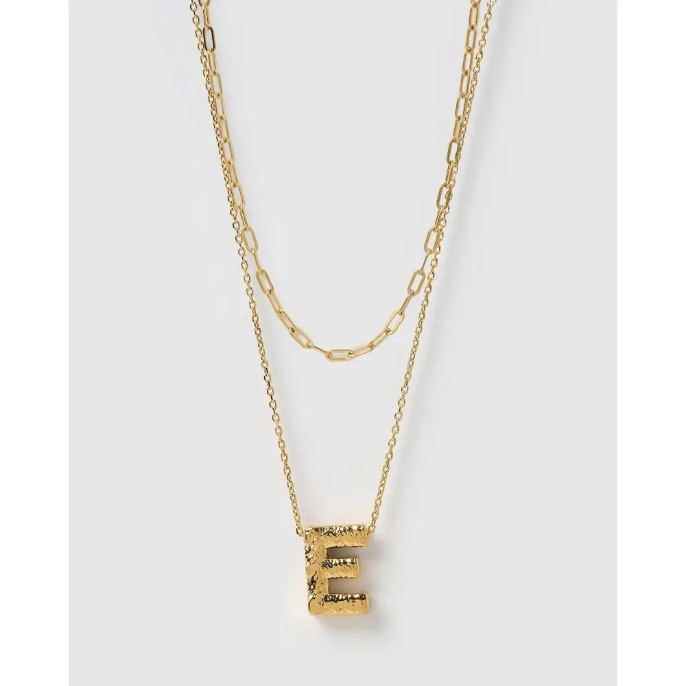 Statement Letter Gold Necklace Stack - Gold / E - Necklaces