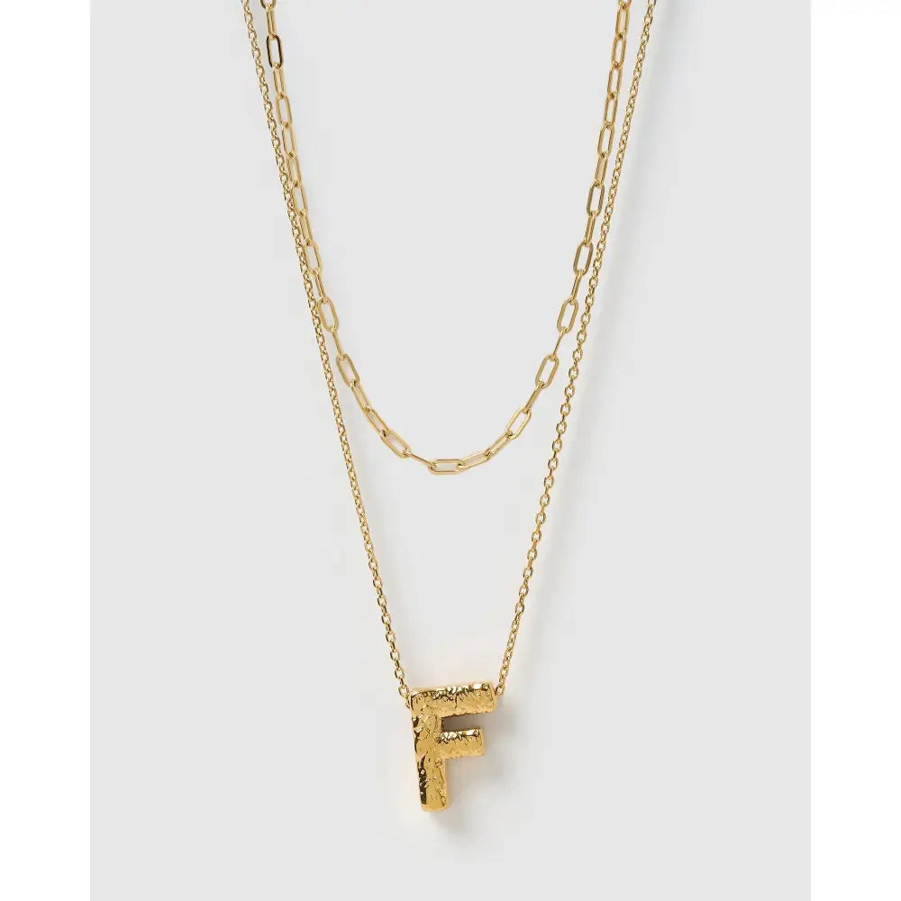 Statement Letter Gold Necklace Stack - Gold / F - Necklaces
